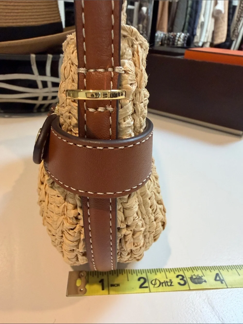 Lauren Ralph Lauren mini woven Straw Bag with Brown Leather Trim - Picture 4 of 10